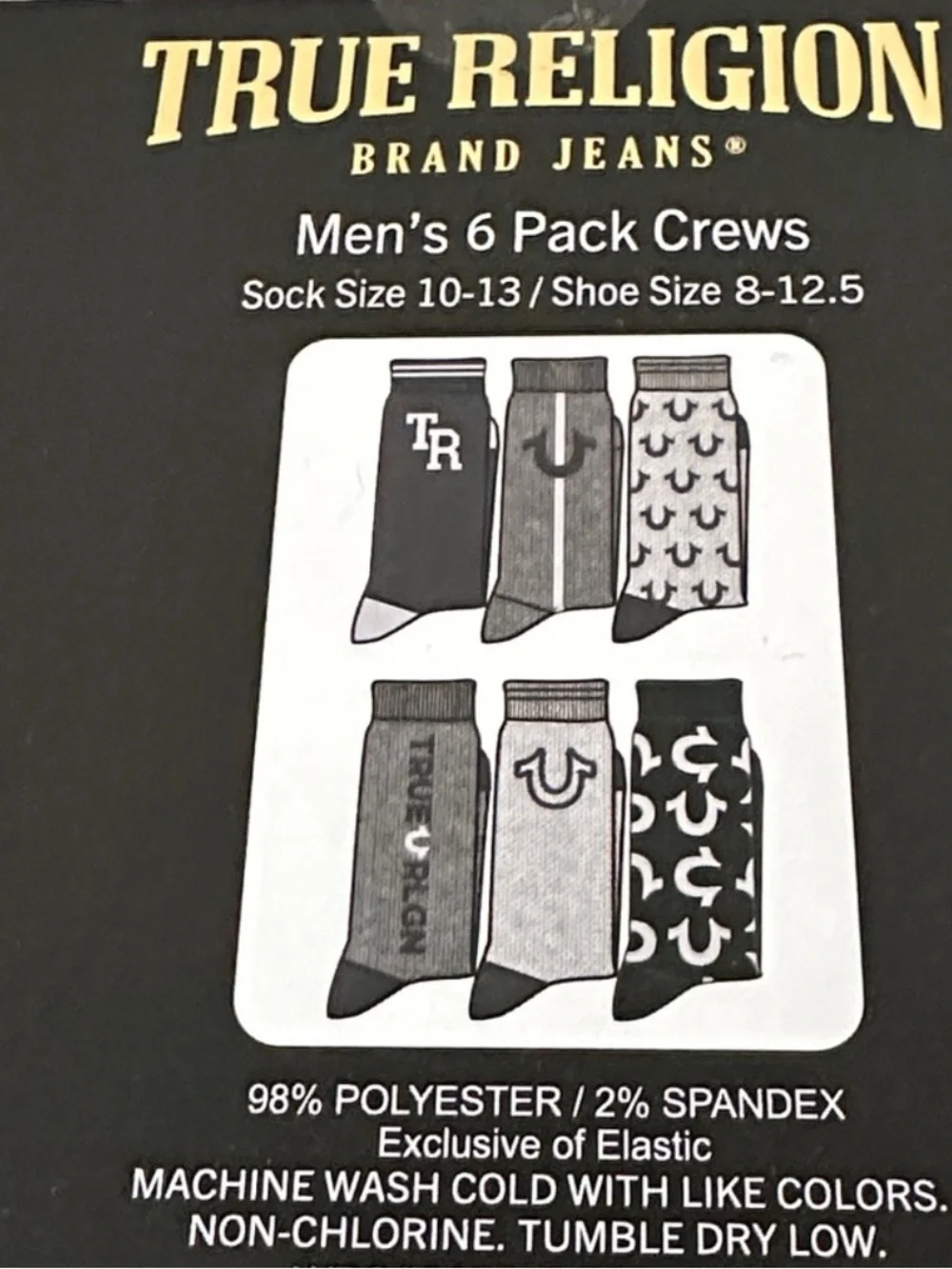 True Religion Men's Casual Crew Socks - Navy, Gray and Black 6 pairs